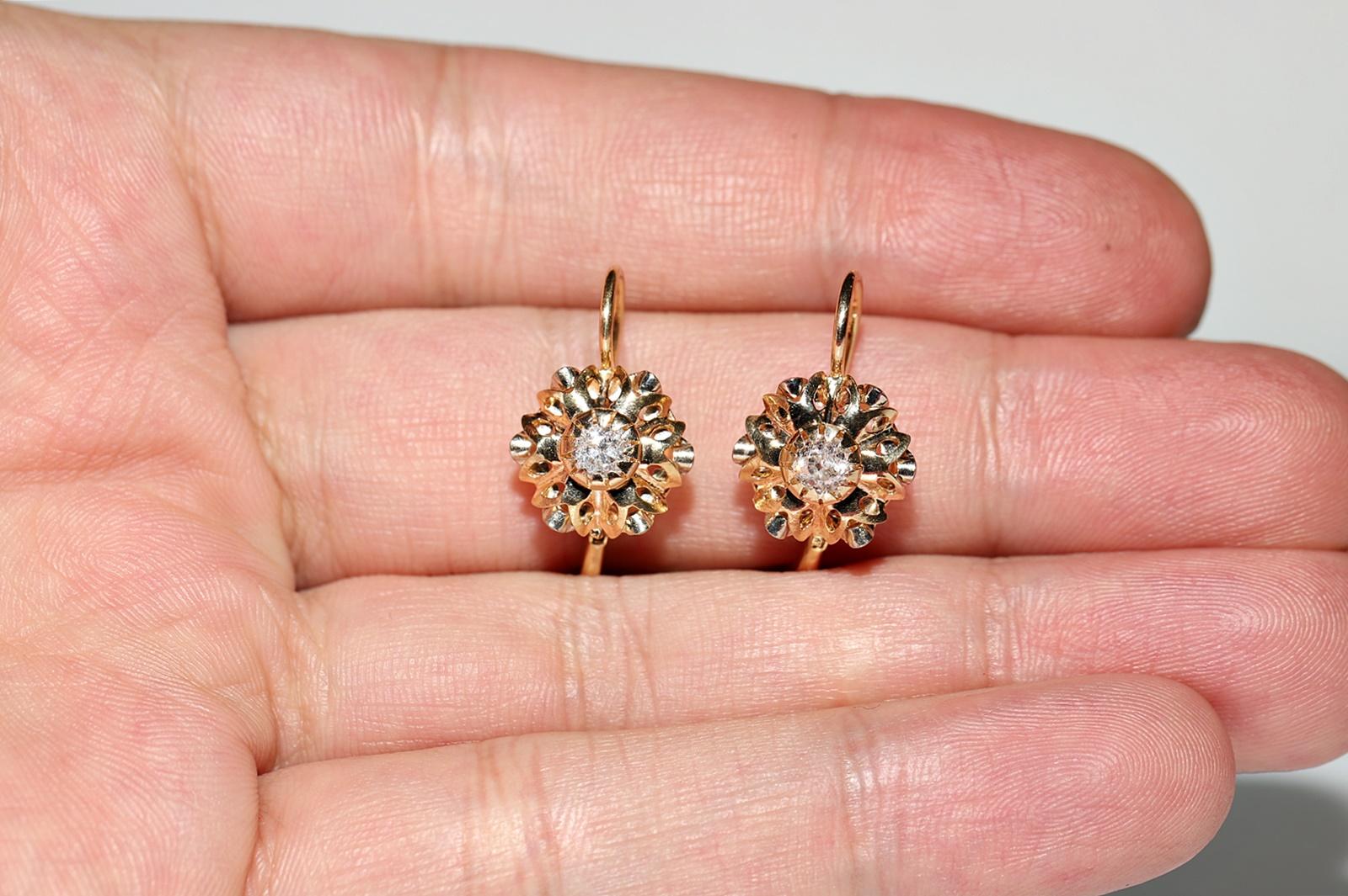 Antique Circa 1900s 18k Gold Natural Old Mine Cut Diamond Solitaire Earring For Sale 7