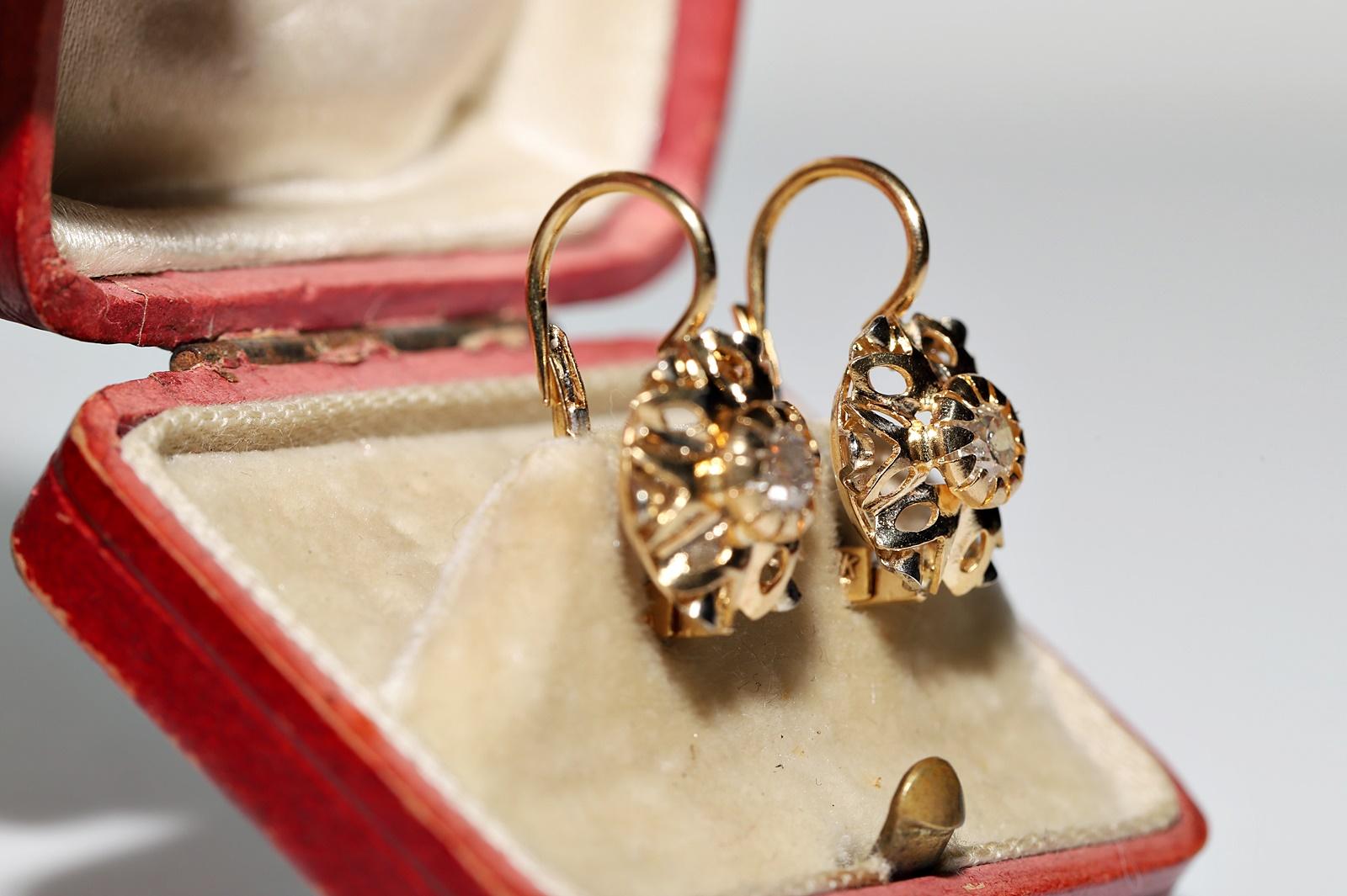 Victorian Antique Circa 1900s 18k Gold Natural Old Mine Cut Diamond Solitaire Earring For Sale
