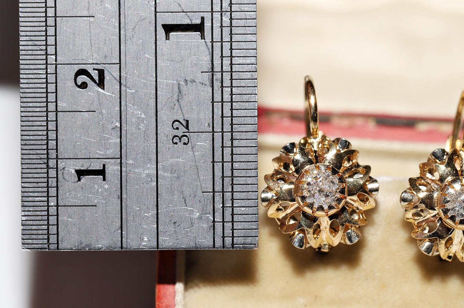 Antique Circa 1900s 18k Gold Natural Old Mine Cut Diamond Solitaire Earring In Good Condition For Sale In Fatih/İstanbul, 34