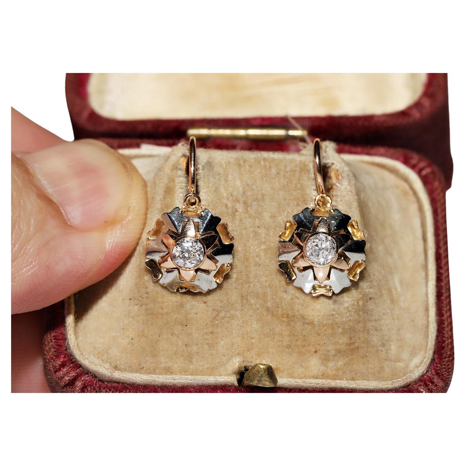 Antique Circa 1900s 18k Gold Natural Old Mine Cut Diamond Solitaire Earring  For Sale