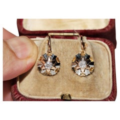 Vintage Circa 1900s 18k Gold Natural Old Mine Cut Diamond Solitaire Earring 