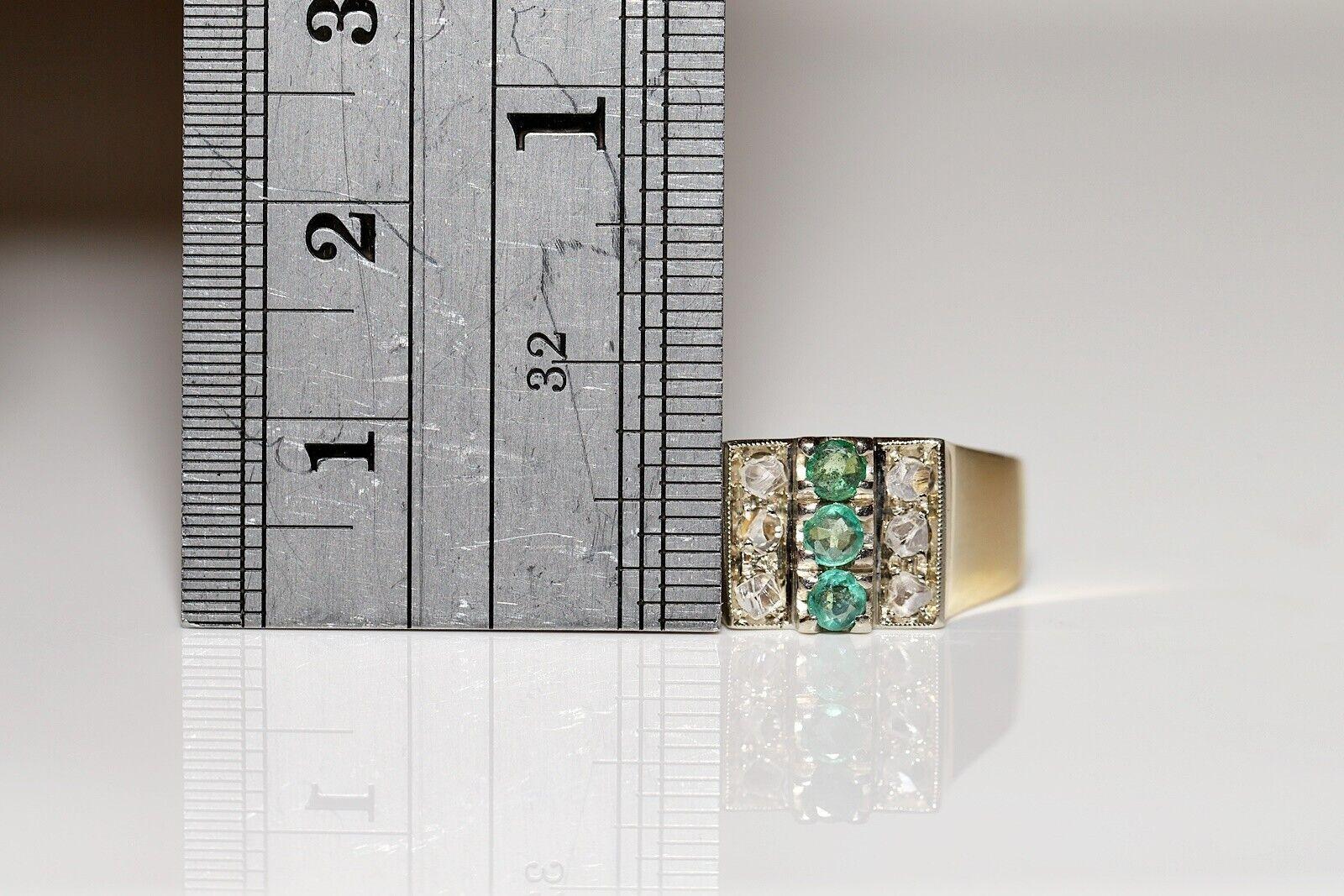 Antiker Ring aus 18 Karat Gold mit natürlichem Diamanten im Rosenschliff und Smaragd im Rosenschliff, um 1900, dekoriert im Angebot 2