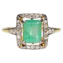 Antique Circa 1900s 18k Gold Natural Rose Cut Diamond And Emerald Decorated Rİng