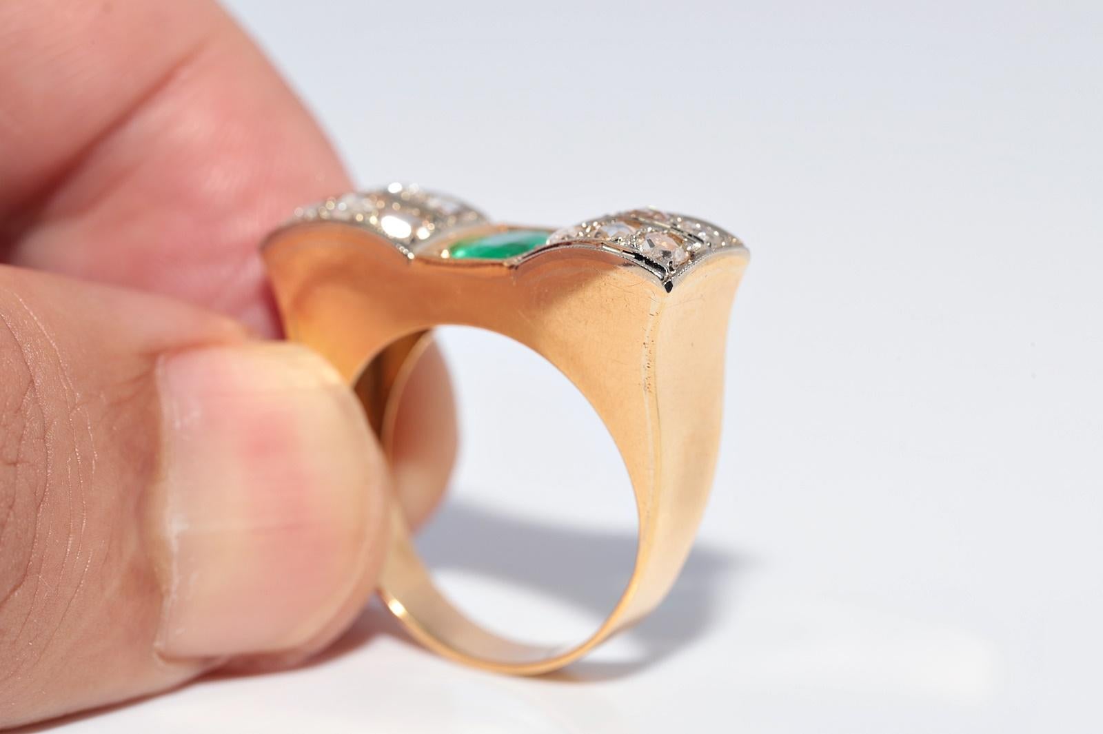 Antike CIRCA 1900s 18k Gold Natürliche Rose Cut Diamant und Smaragd Ring im Angebot 7