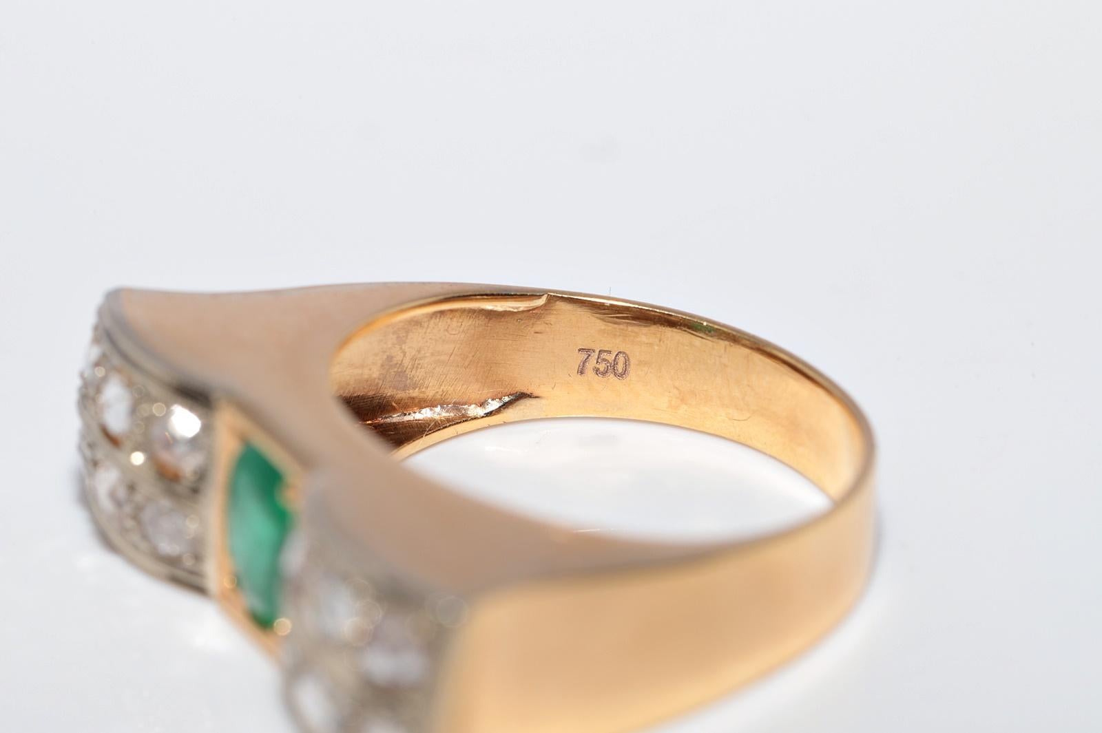 Antike CIRCA 1900s 18k Gold Natürliche Rose Cut Diamant und Smaragd Ring im Angebot 12