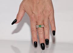 Antique Circa 1900s 18k Gold Natural Rose Cut Diamond And Emerald Ring