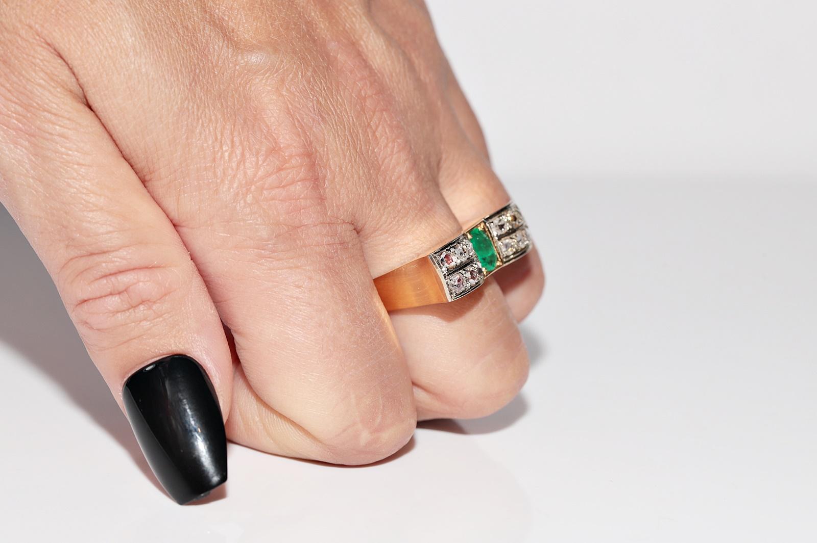 Antike CIRCA 1900s 18k Gold Natürliche Rose Cut Diamant und Smaragd Ring im Zustand „Gut“ im Angebot in Fatih/İstanbul, 34