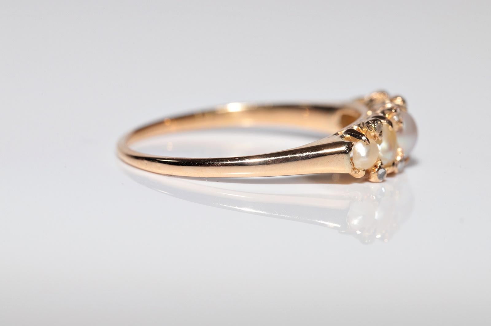 Antique Circa 1900s 18k Gold Natural Rose Cut Diamond And Pearl Band Ring For Sale 6