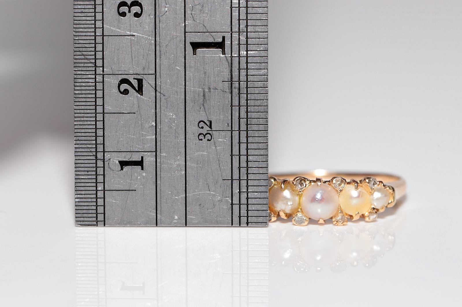 Antique Circa 1900s 18k Gold Natural Rose Cut Diamond And Pearl Band Ring For Sale 11
