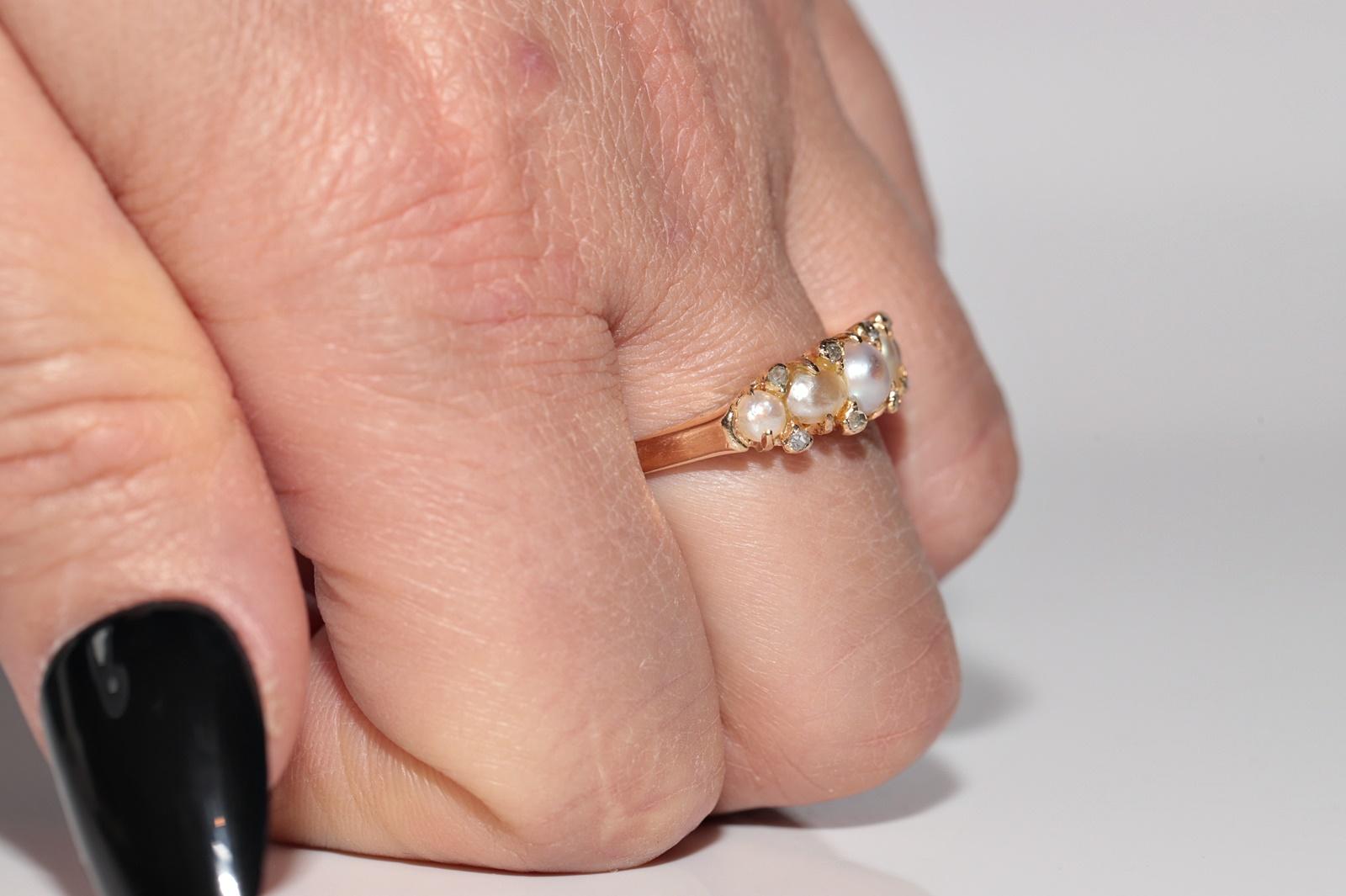 Women's Antique Circa 1900s 18k Gold Natural Rose Cut Diamond And Pearl Band Ring For Sale