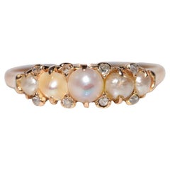 Anneau d'antiquités des années 1900 en or 18 carats, diamant naturel taille rose et perle