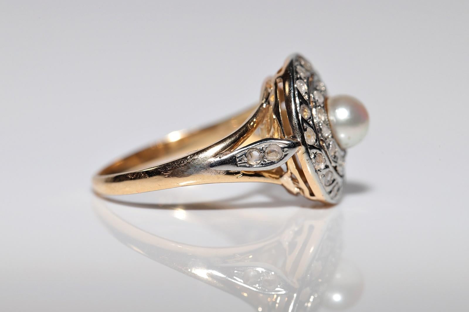 Antique Circa 1900s 18k Gold Natural Rose Cut Diamond And Pearl Decorated Ring For Sale 5