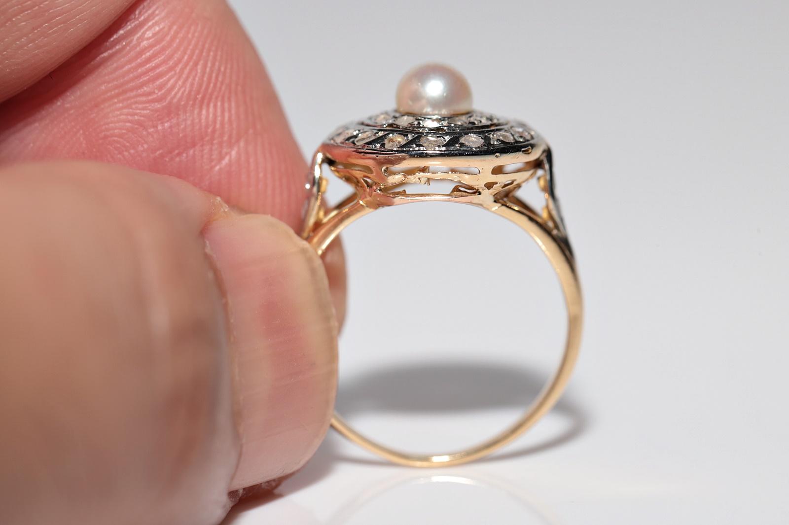 Antique Circa 1900s 18k Gold Natural Rose Cut Diamond And Pearl Decorated Ring For Sale 7