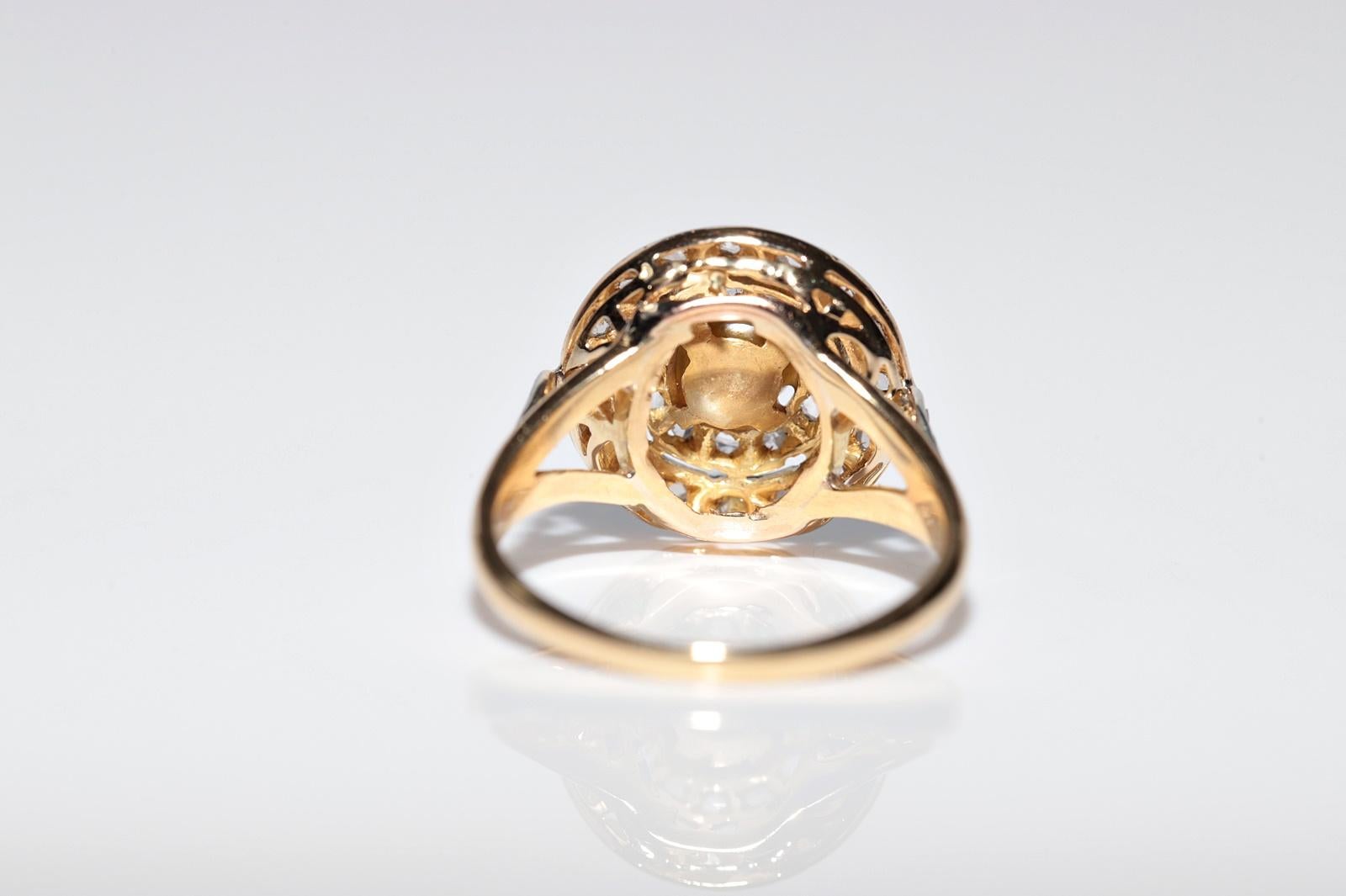 Antique Circa 1900s 18k Gold Natural Rose Cut Diamond And Pearl Decorated Ring For Sale 8