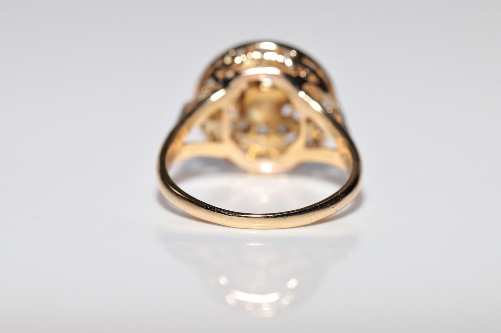 Antique Circa 1900s 18k Gold Natural Rose Cut Diamond And Pearl Decorated Ring For Sale 9