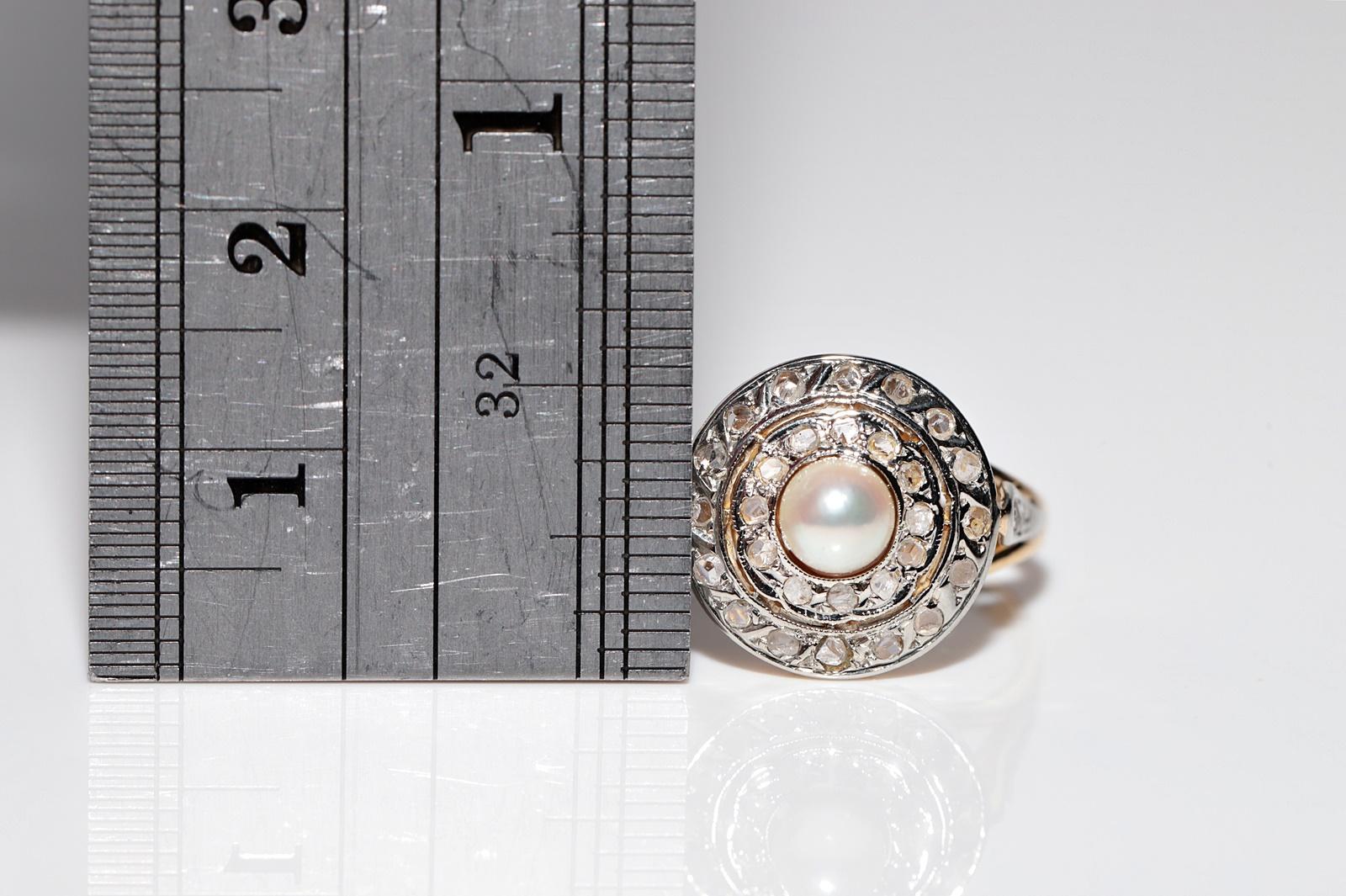 Antique Circa 1900s 18k Gold Natural Rose Cut Diamond And Pearl Decorated Ring For Sale 10