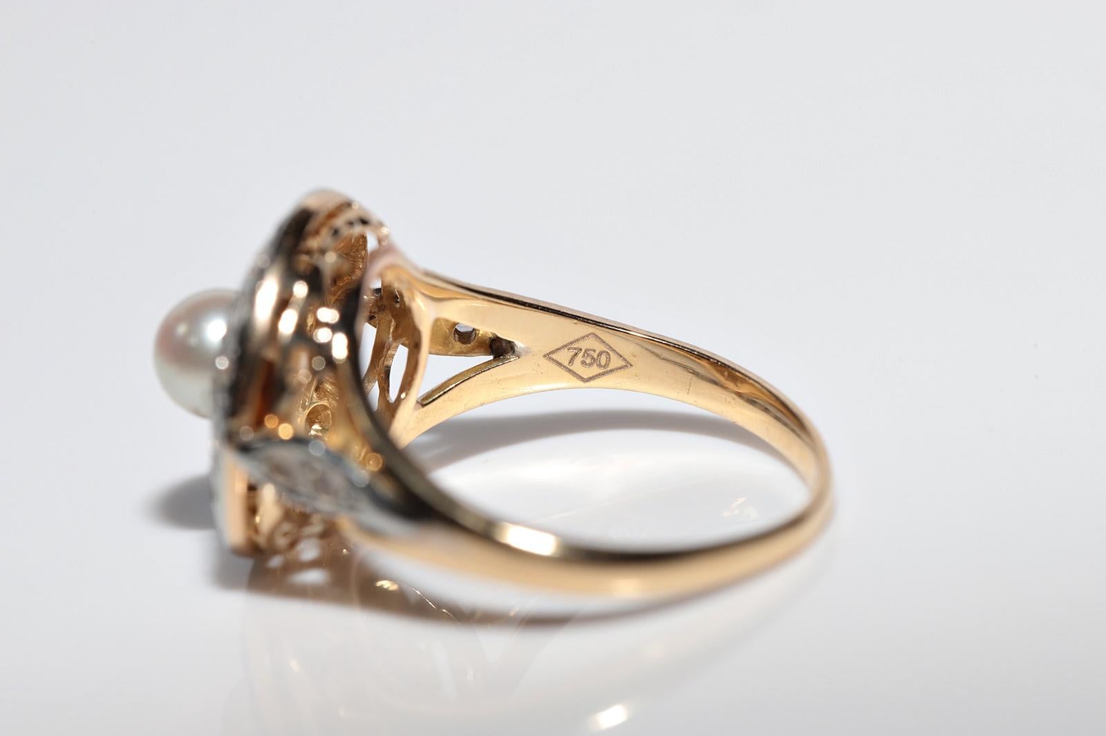 Antique Circa 1900s 18k Gold Natural Rose Cut Diamond And Pearl Decorated Ring For Sale 11