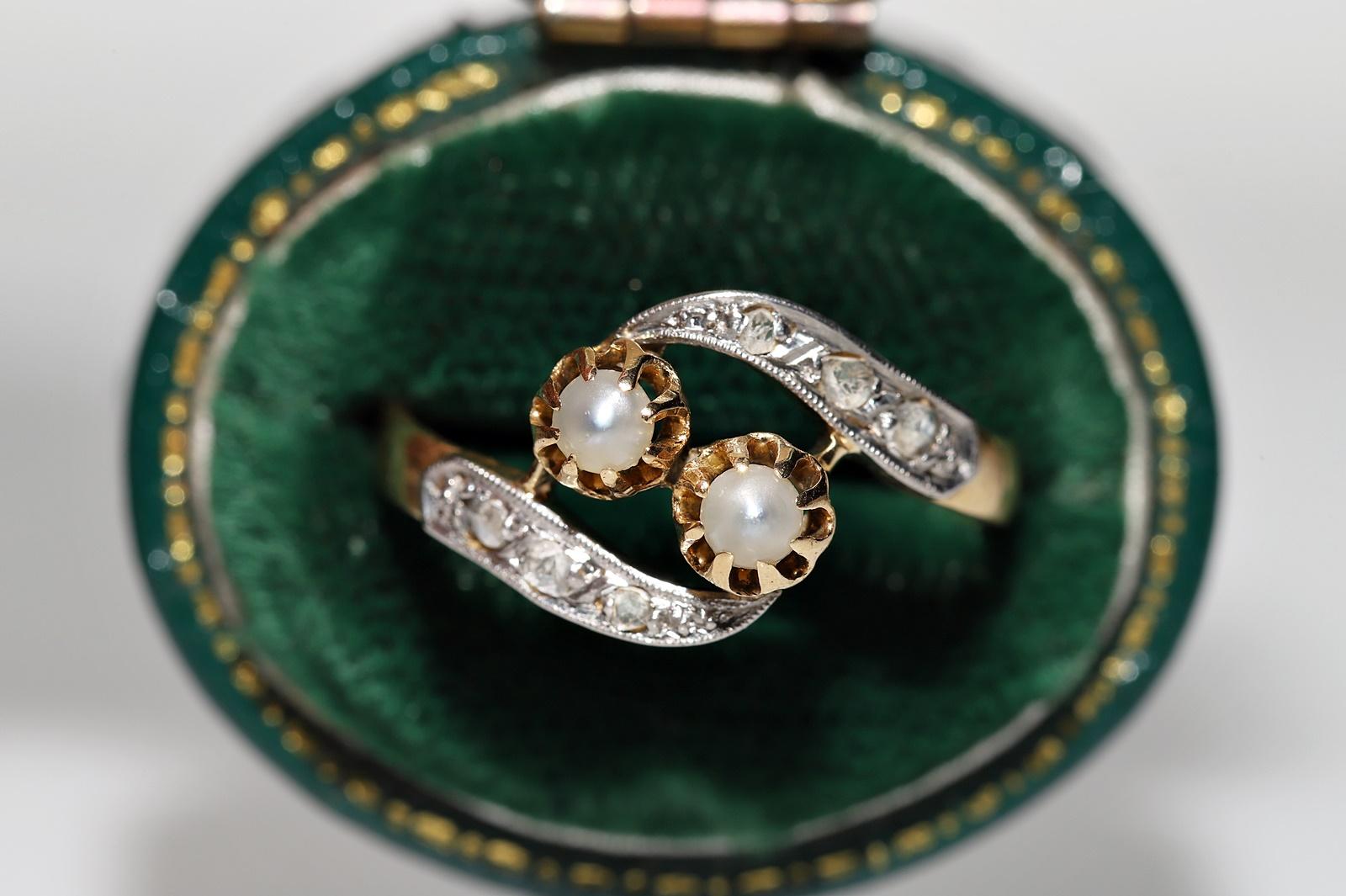 Women's Antique Circa 1900s 18k Gold Natural Rose Cut Diamond And Pearl Decorated Ring For Sale