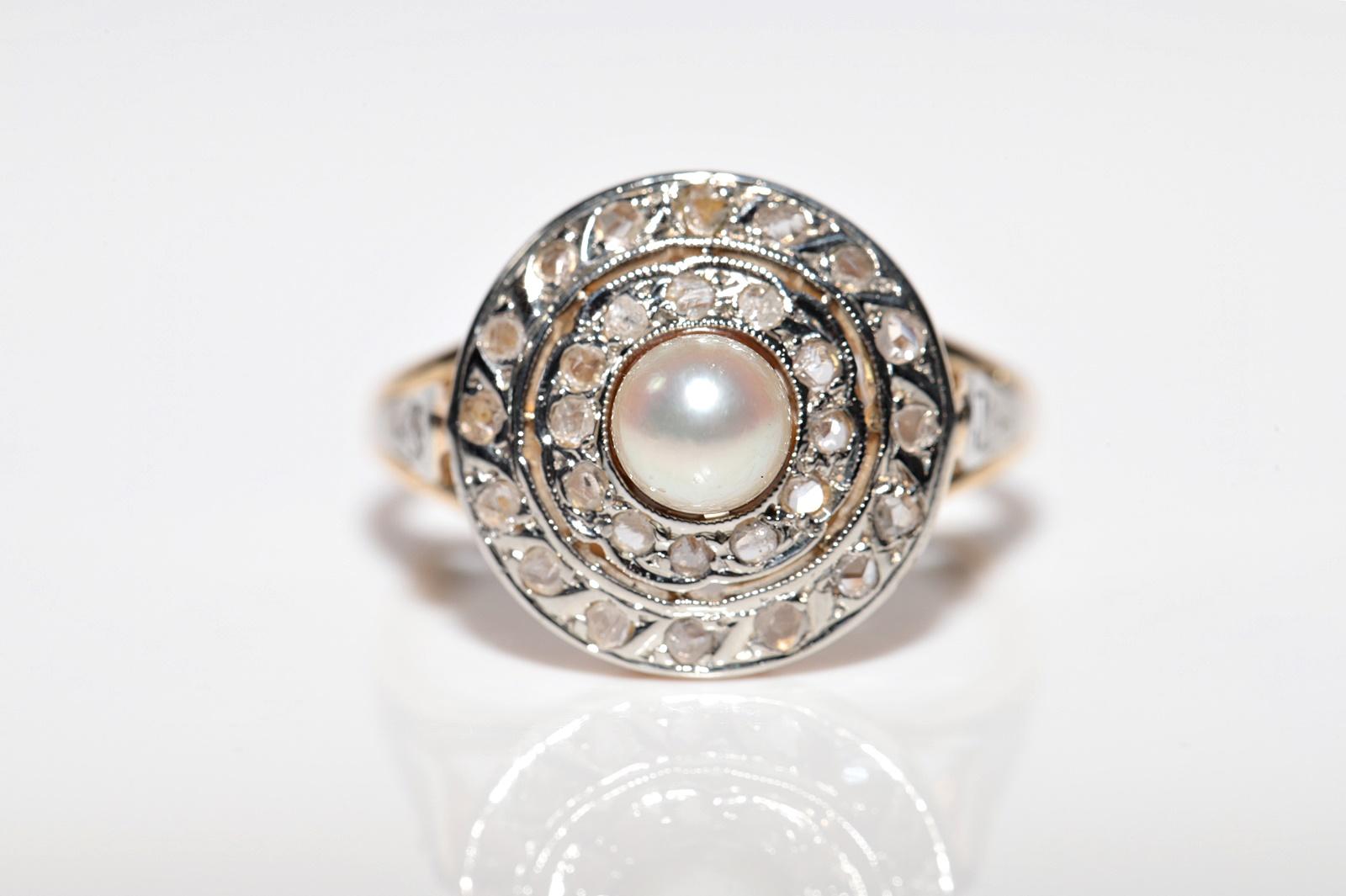 Antique Circa 1900s 18k Gold Natural Rose Cut Diamond And Pearl Decorated Ring For Sale 3