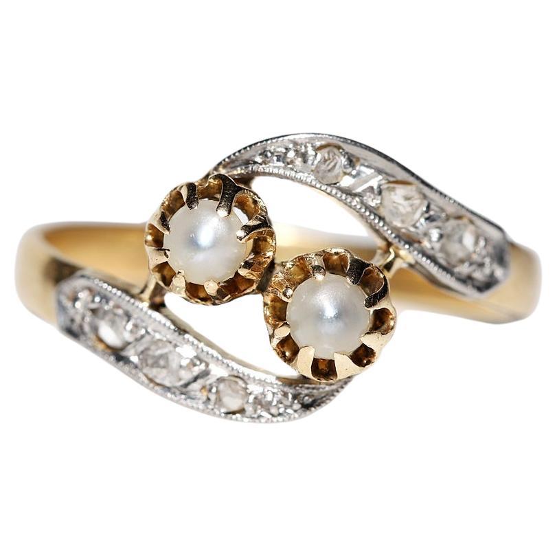 Antique Circa 1900s 18k Gold Natural Rose Cut Diamond And Pearl Decorated Ring For Sale