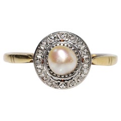 Antique Circa 1900s 18k Gold Natural Rose Cut Diamond And Pearl Decorated Ring
