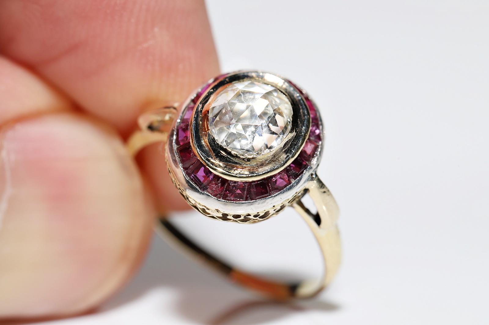 Antique Circa 1900s 18k Gold Natural Rose Cut Diamond And Ruby Solitaire Ring  For Sale 8