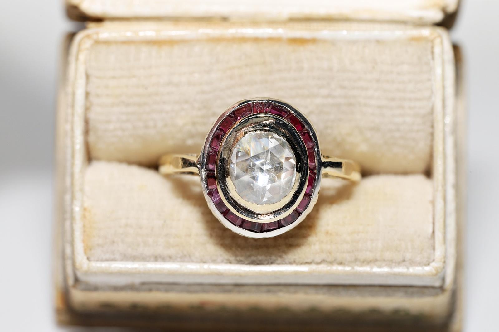 Women's Antique Circa 1900s 18k Gold Natural Rose Cut Diamond And Ruby Solitaire Ring 