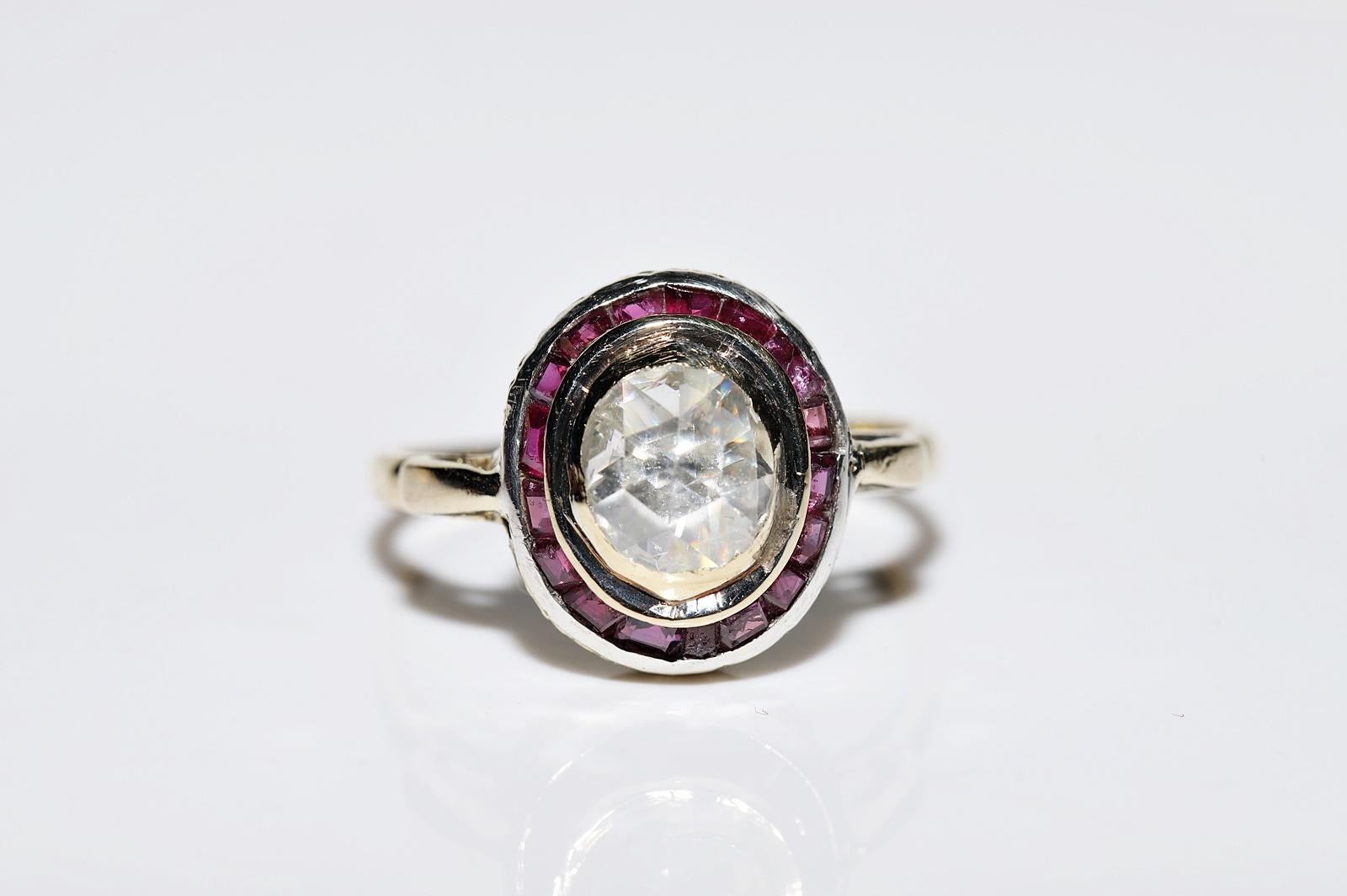Antique Circa 1900s 18k Gold Natural Rose Cut Diamond And Ruby Solitaire Ring  For Sale 2