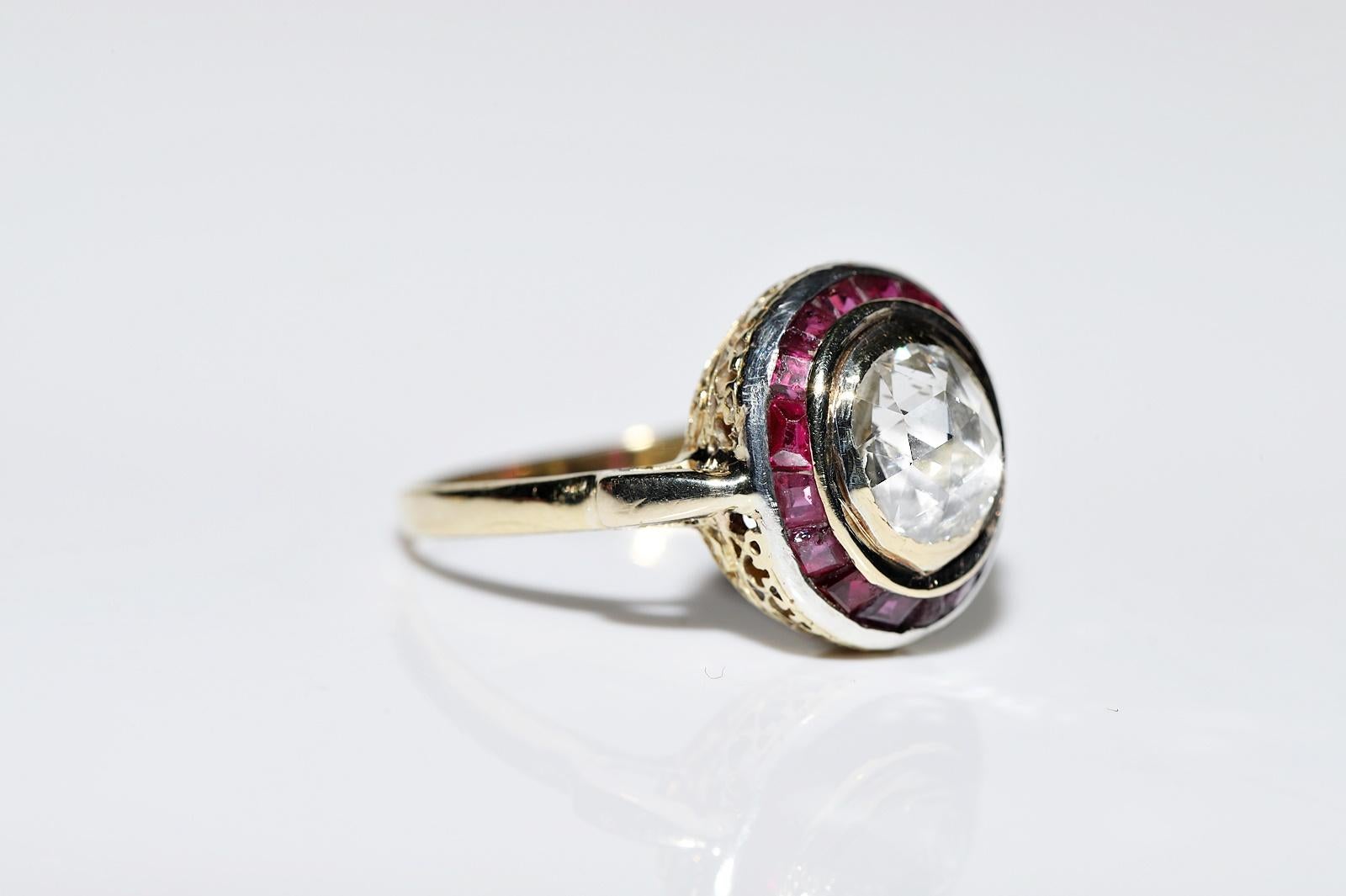 Antique Circa 1900s 18k Gold Natural Rose Cut Diamond And Ruby Solitaire Ring  4