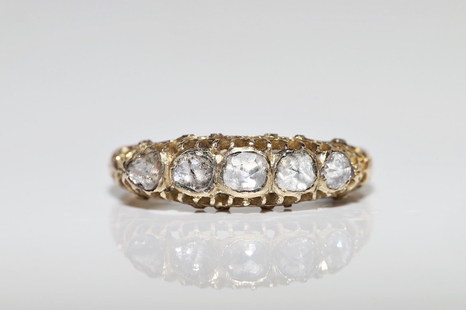 Victorian Antique Circa 1900s 18k Gold Natural Rose Cut Diamond Decorated Band Ring For Sale