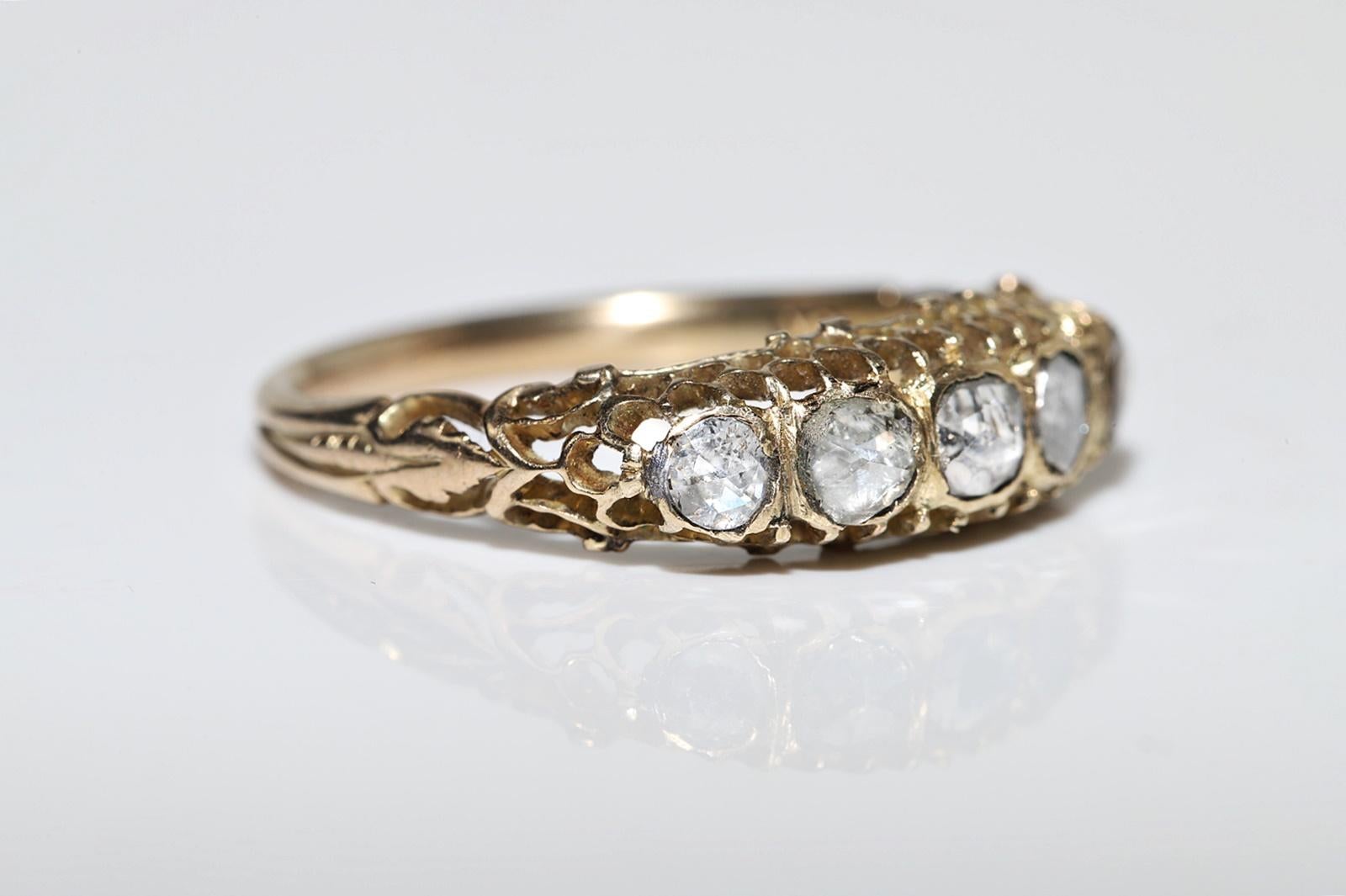 Antique Circa 1900s 18k Gold Natural Rose Cut Diamond Decorated Band Ring In Good Condition For Sale In Fatih/İstanbul, 34