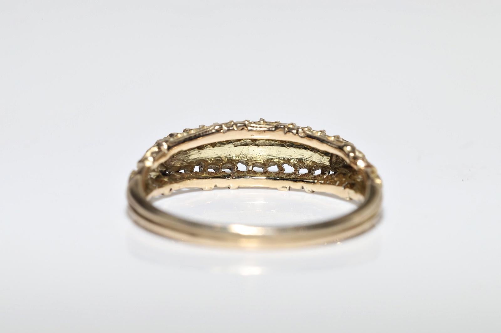Antique Circa 1900s 18k Gold Natural Rose Cut Diamond Decorated Band Ring For Sale 1