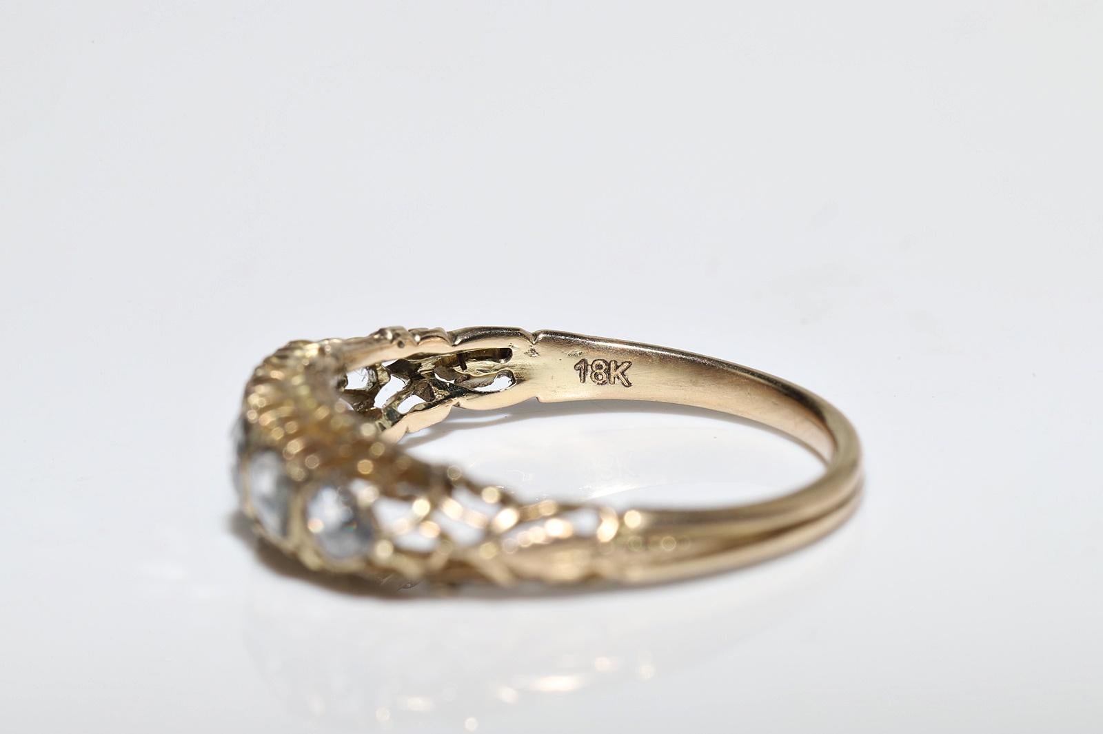 Antique Circa 1900s 18k Gold Natural Rose Cut Diamond Decorated Band Ring For Sale 3