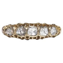 Antique Circa 1900s 18k Gold Natural Rose Cut Diamond Decorated Band Ring