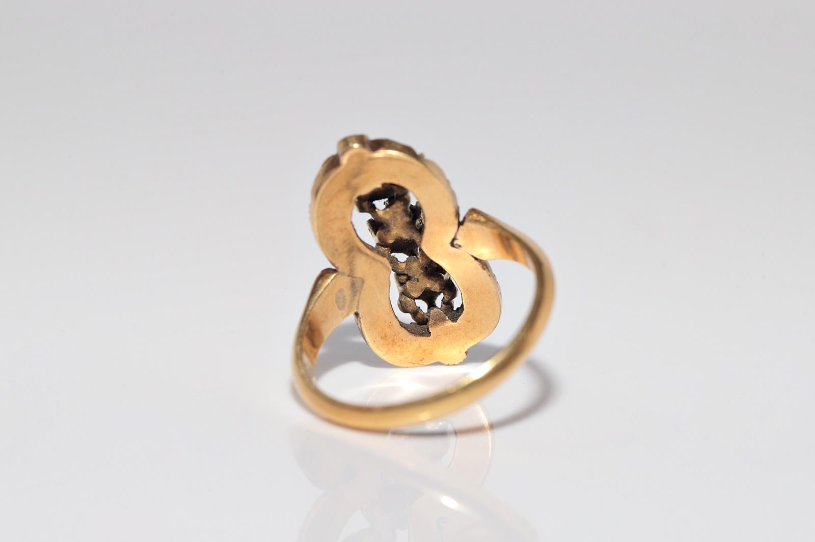 Antike CIRCA 1900s 18k Gold natürlichen Rosenschliff Diamant dekoriert Navette Ring im Angebot 5