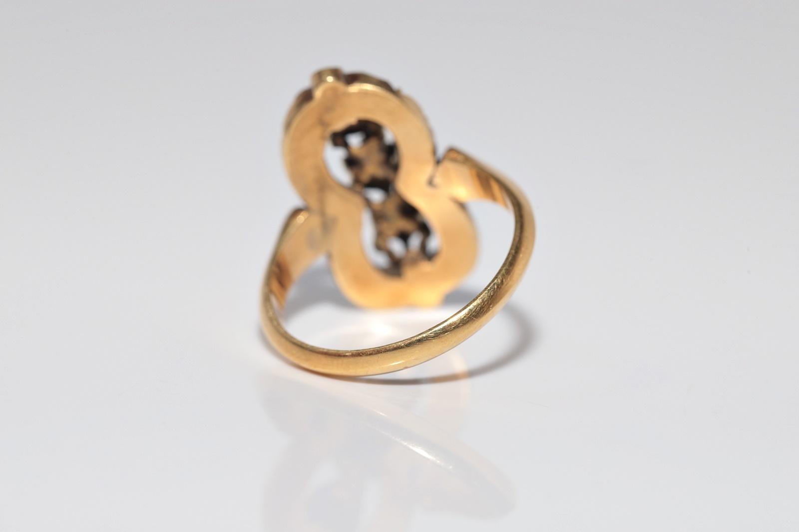 Antike CIRCA 1900s 18k Gold natürlichen Rosenschliff Diamant dekoriert Navette Ring im Angebot 6