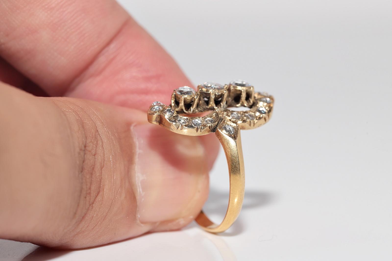 Antike CIRCA 1900s 18k Gold natürlichen Rosenschliff Diamant dekoriert Navette Ring im Angebot 7