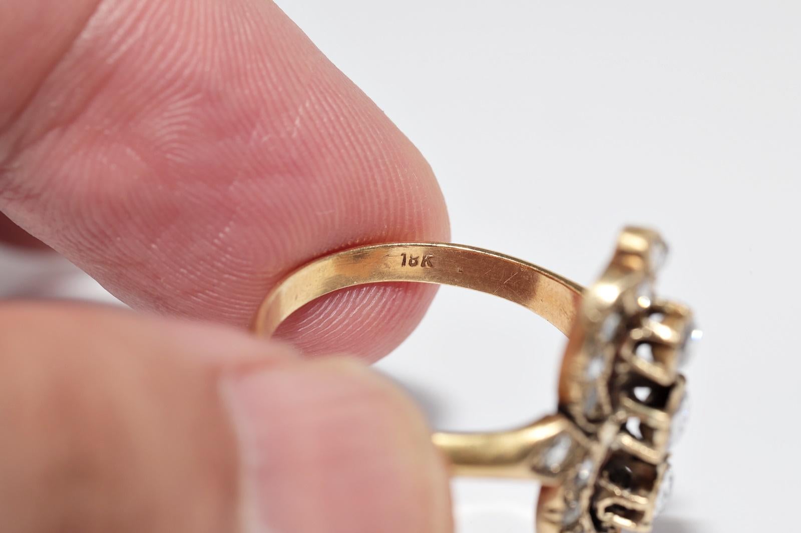 Antike CIRCA 1900s 18k Gold natürlichen Rosenschliff Diamant dekoriert Navette Ring im Angebot 8