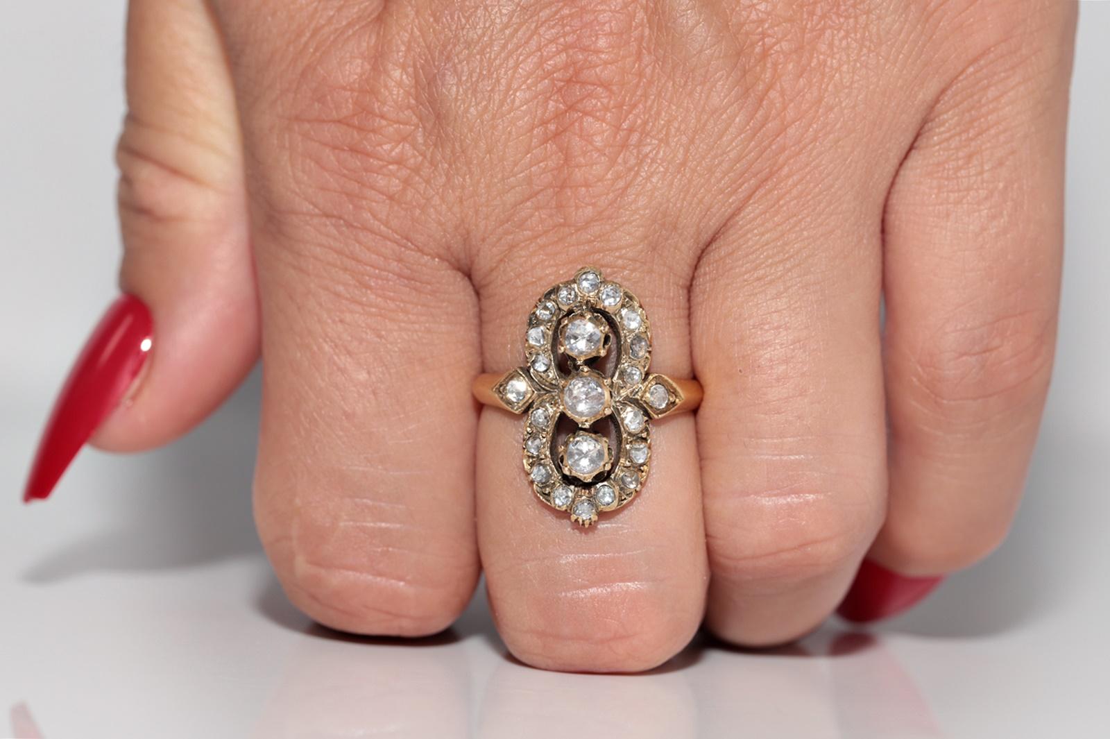 Antike CIRCA 1900s 18k Gold natürlichen Rosenschliff Diamant dekoriert Navette Ring im Angebot 13
