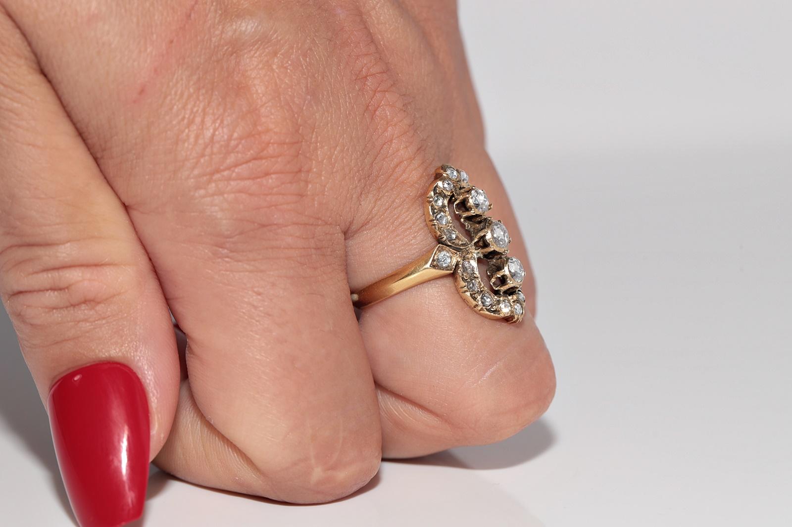 Antike CIRCA 1900s 18k Gold natürlichen Rosenschliff Diamant dekoriert Navette Ring im Angebot 14