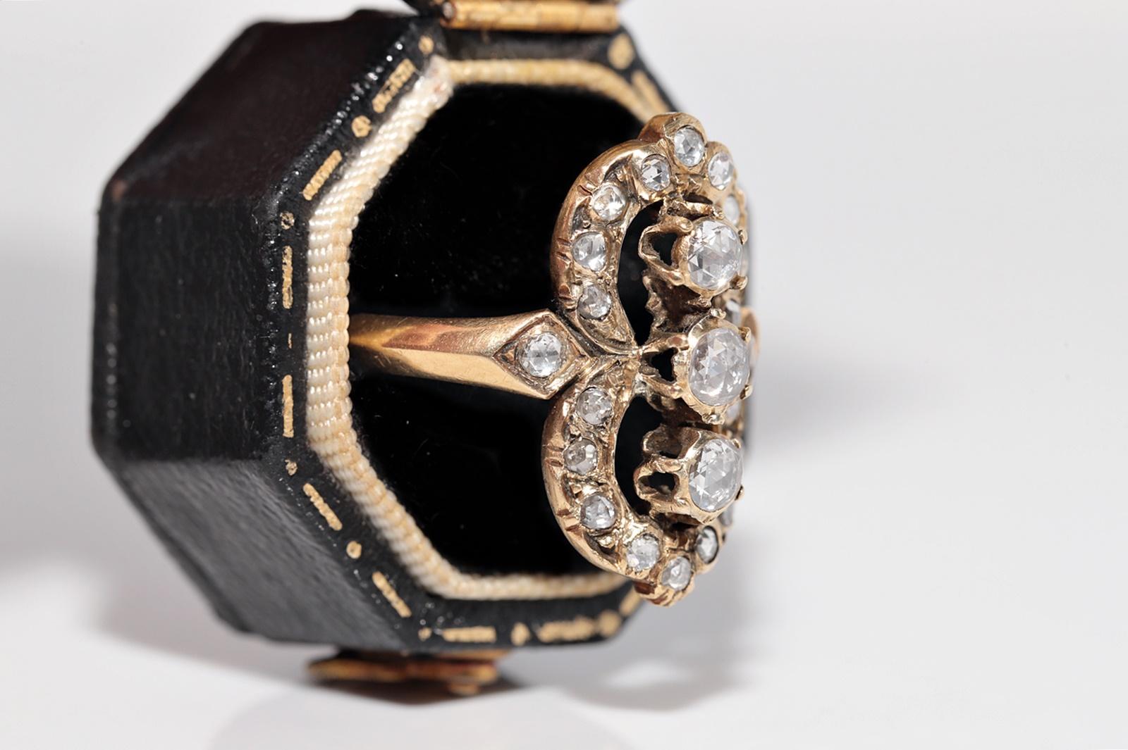 Antike CIRCA 1900s 18k Gold natürlichen Rosenschliff Diamant dekoriert Navette Ring (Viktorianisch) im Angebot