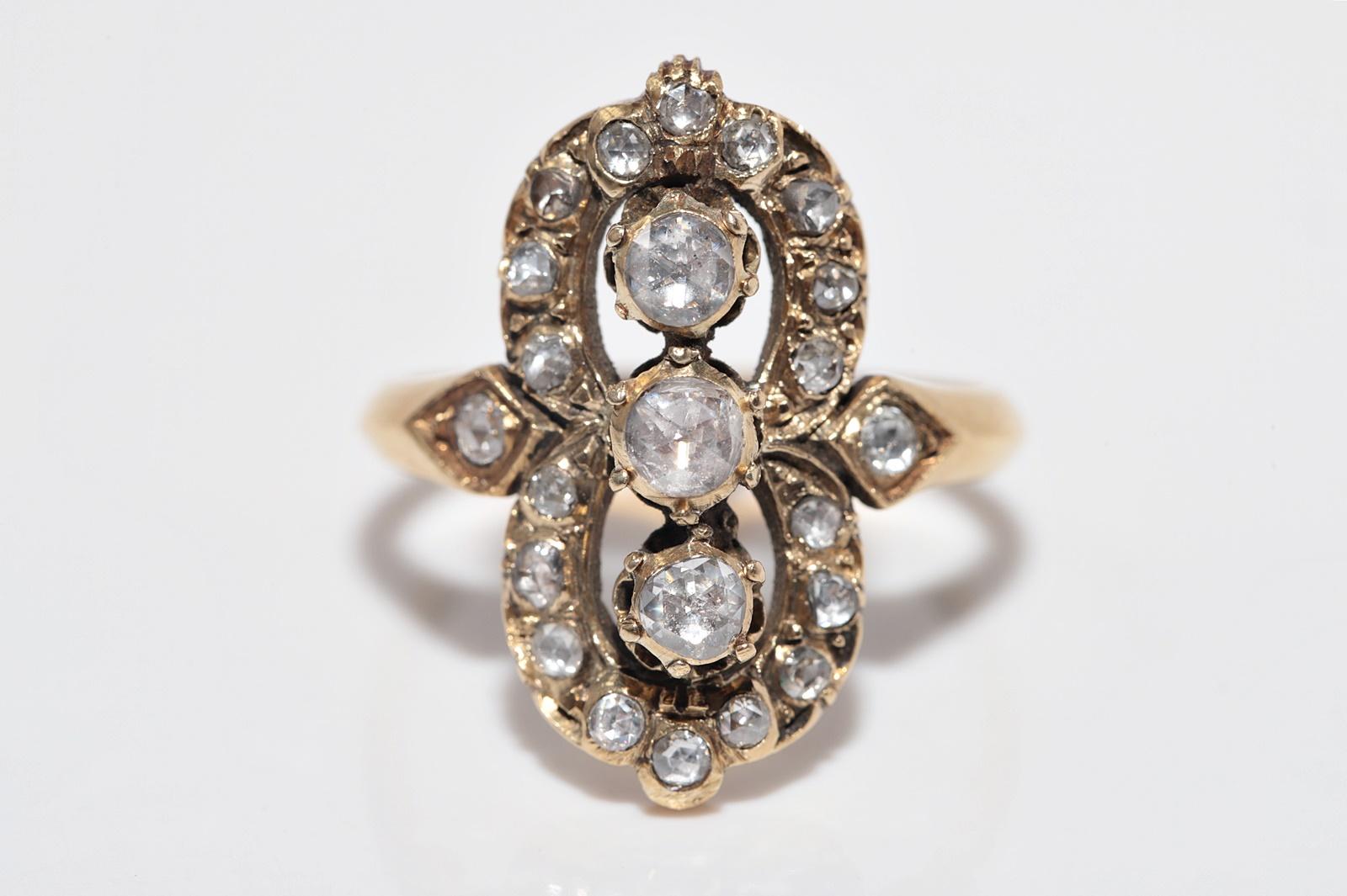 Antike CIRCA 1900s 18k Gold natürlichen Rosenschliff Diamant dekoriert Navette Ring im Zustand „Gut“ im Angebot in Fatih/İstanbul, 34