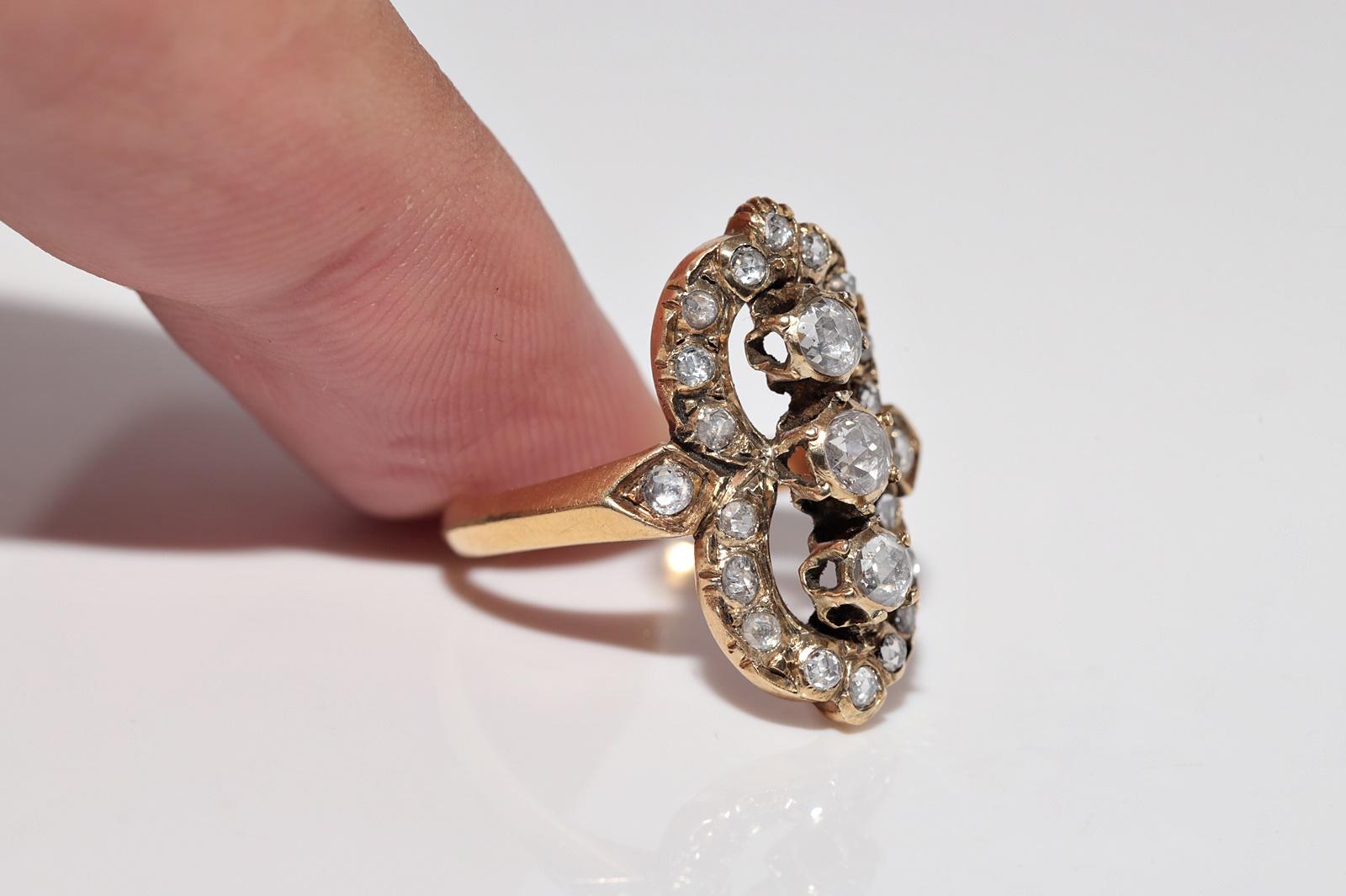 Antike CIRCA 1900s 18k Gold natürlichen Rosenschliff Diamant dekoriert Navette Ring Damen im Angebot