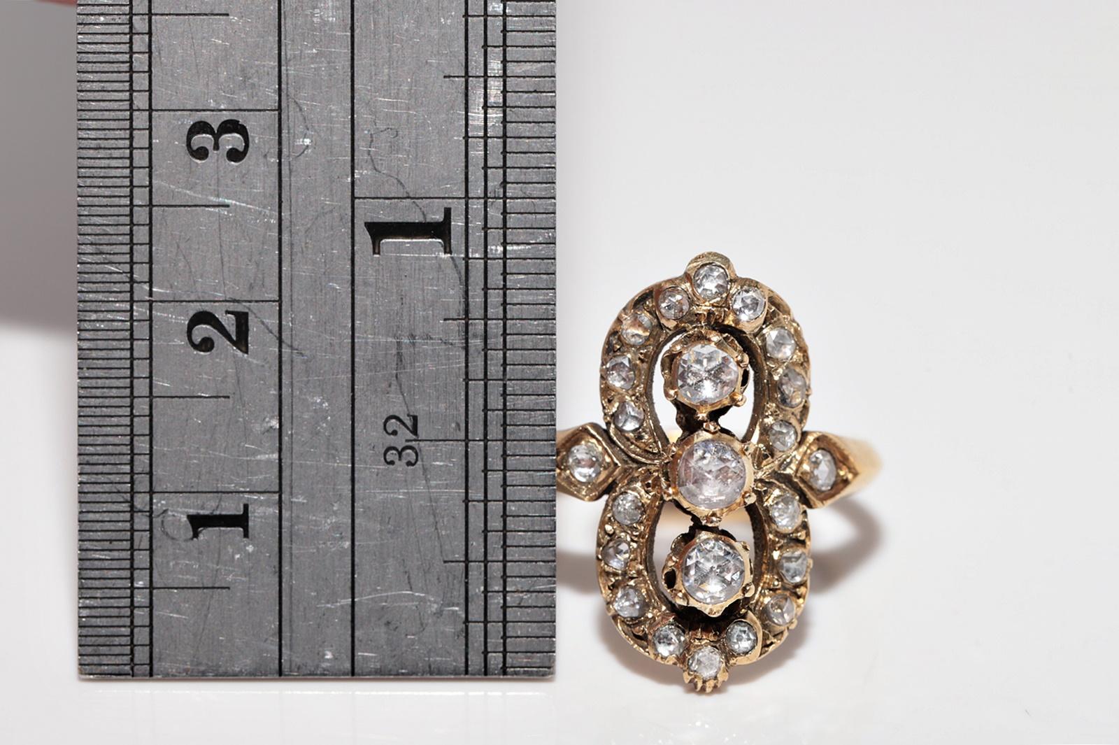 Antike CIRCA 1900s 18k Gold natürlichen Rosenschliff Diamant dekoriert Navette Ring im Angebot 3