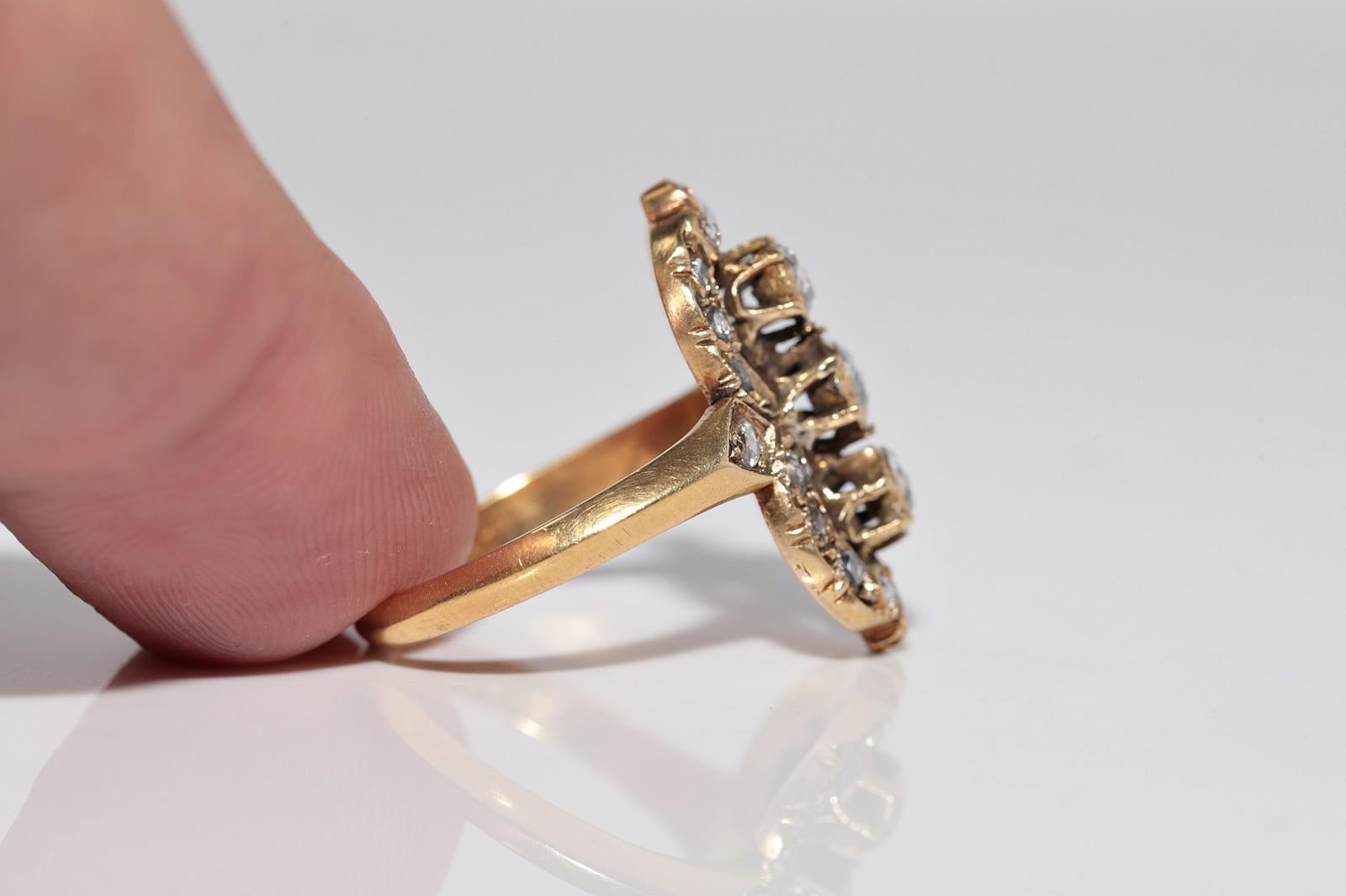 Antike CIRCA 1900s 18k Gold natürlichen Rosenschliff Diamant dekoriert Navette Ring im Angebot 4