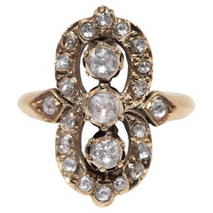 Anello antico CIRCA 1900 in oro 18 ct. con diamante naturale taglio rosa decorato a navetta