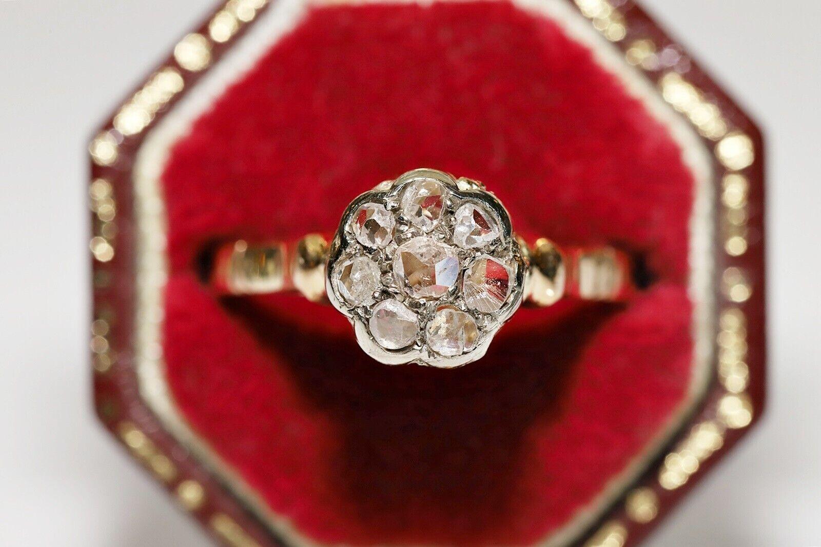 Antique Circa 1900s 18k Gold Natural Rose Cut Diamond Decorated Ring  7