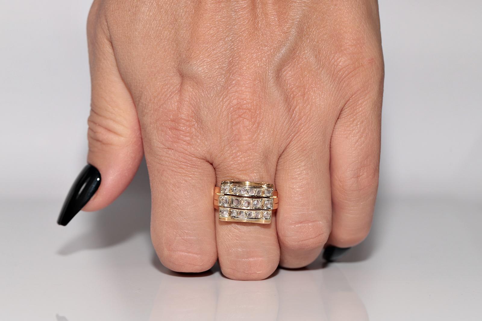 Antique Circa 1900s 18k Gold Natural Rose Cut Diamond Decorated Ring For Sale 9