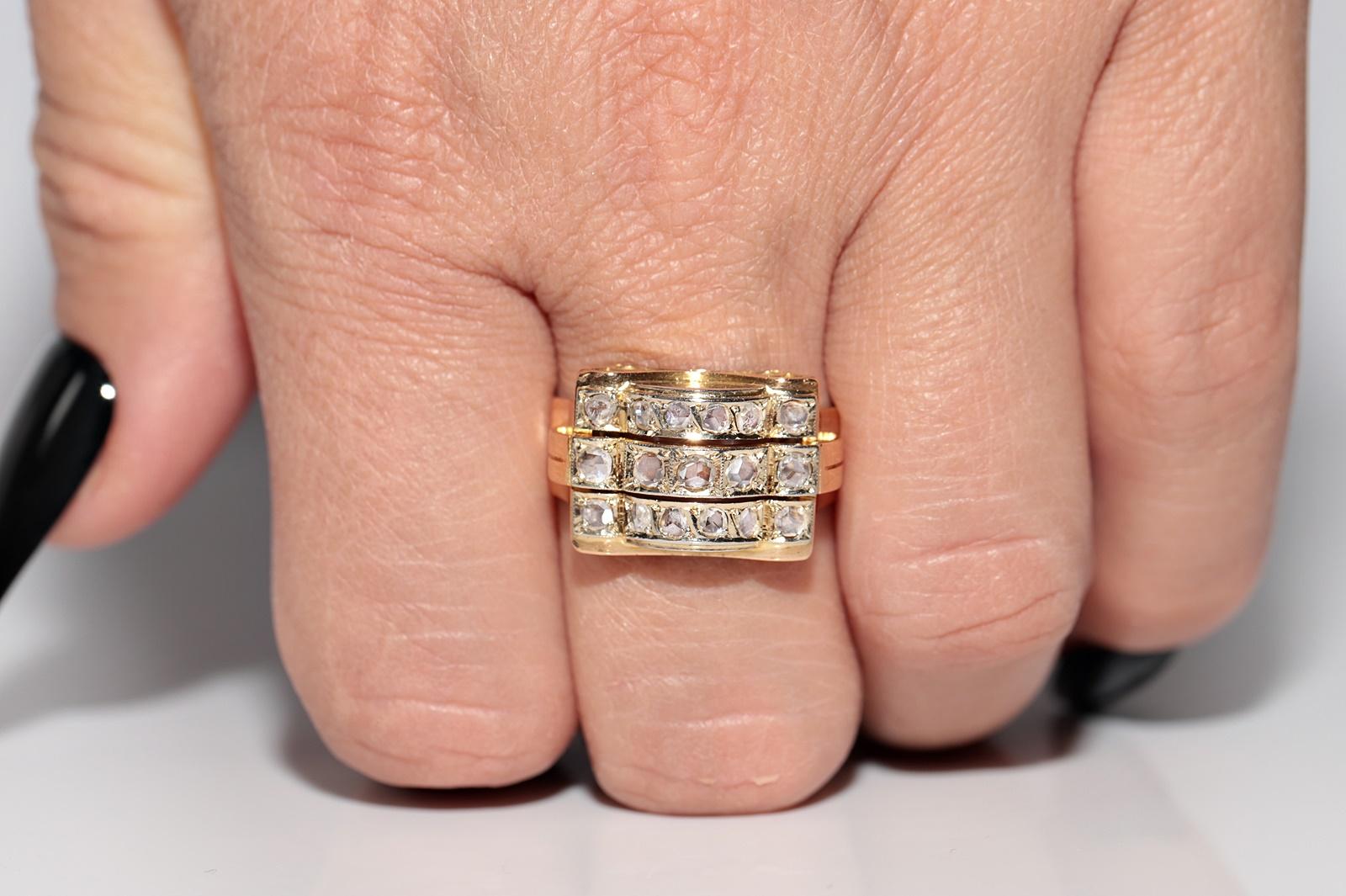 Antique Circa 1900s 18k Gold Natural Rose Cut Diamond Decorated Ring For Sale 10