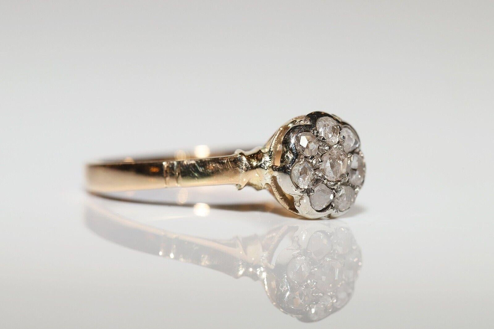 Victorian Antique Circa 1900s 18k Gold Natural Rose Cut Diamond Decorated Ring 
